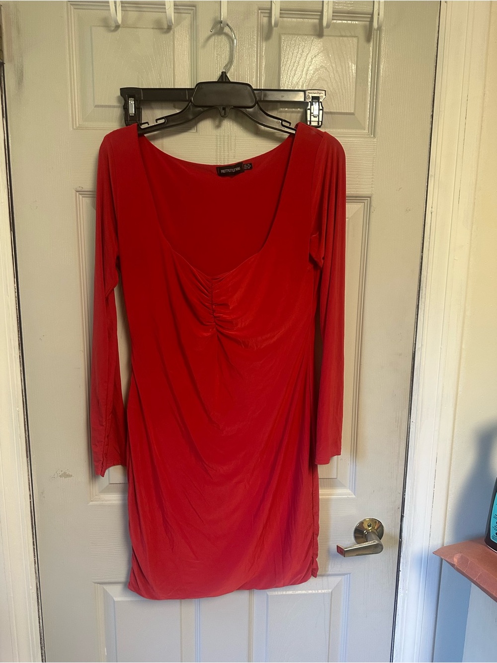 Pretty little thing Long-Sleeve Ruched Mini Dress Red